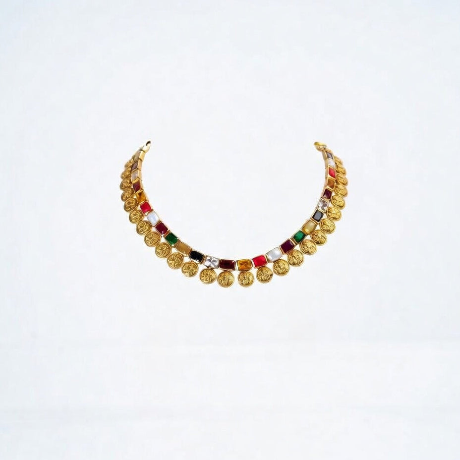 Heritage Coin Navaratna Necklace Set