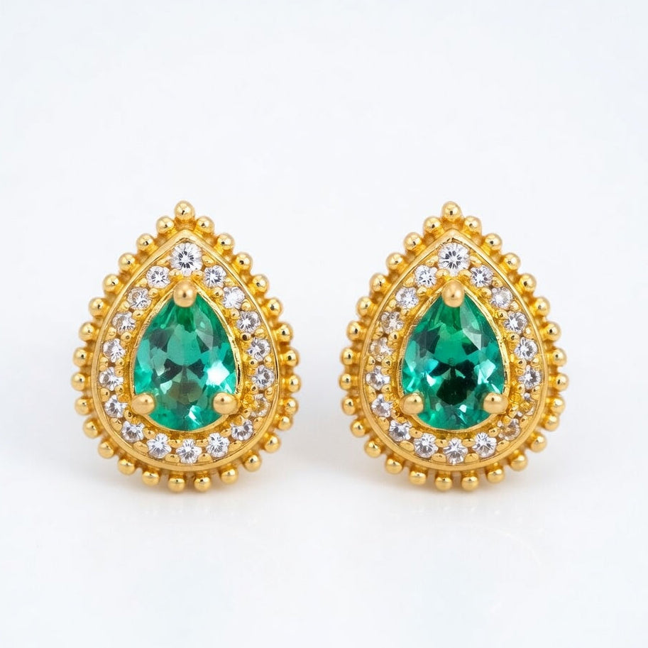 Temple Drop Necklace Set – Gold Finish with Green Stones