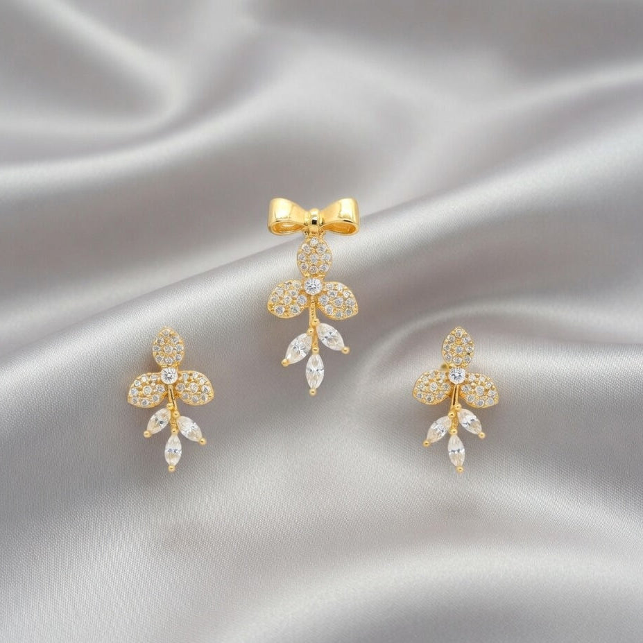 Elegant Gold Floral Pendant & Earring Set