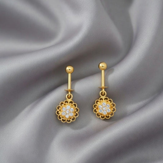 Vintage Floral Drop Earrings – Gold Finish with Crystal Detailing