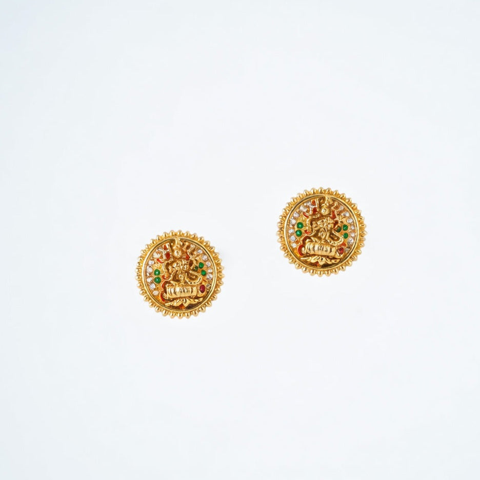 Divine Lakshmi Gold-Plated Temple Stud Earrings