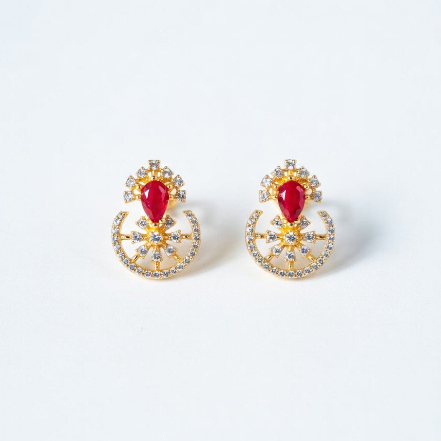 Elegant Ruby & Diamond Halo Drop Earrings