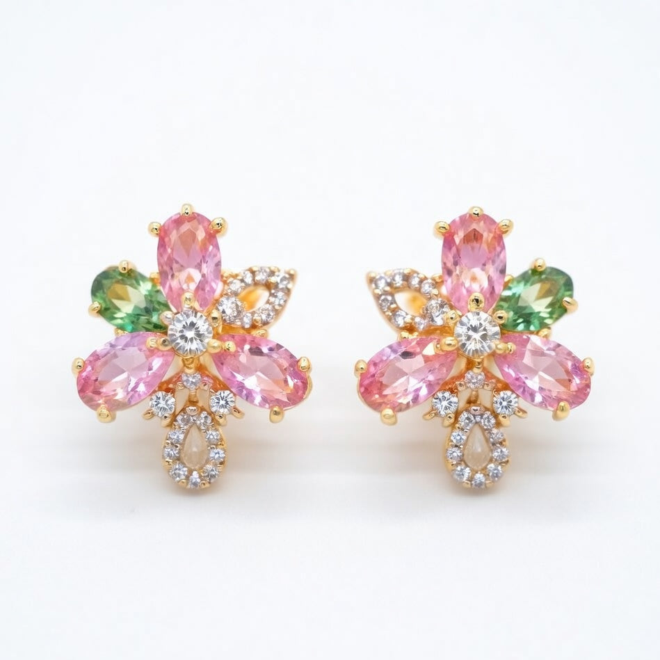 Multicolor Floral Necklace Set – Gold Finish