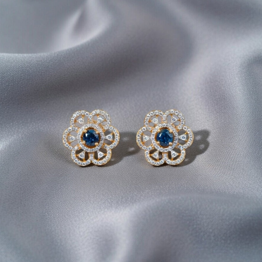 Floral Sapphire Stud Earrings