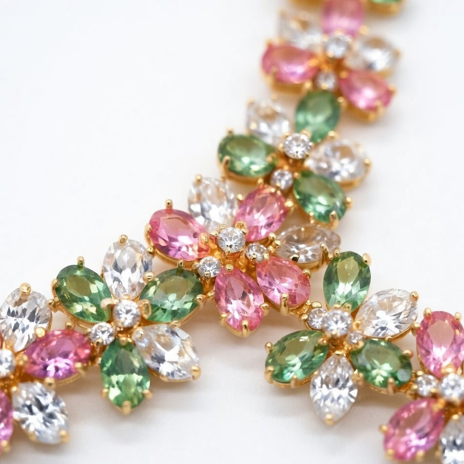 Multicolor Floral Necklace Set – Gold Finish