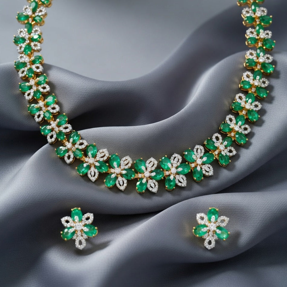 Emerald Blossom Floral Necklace Set