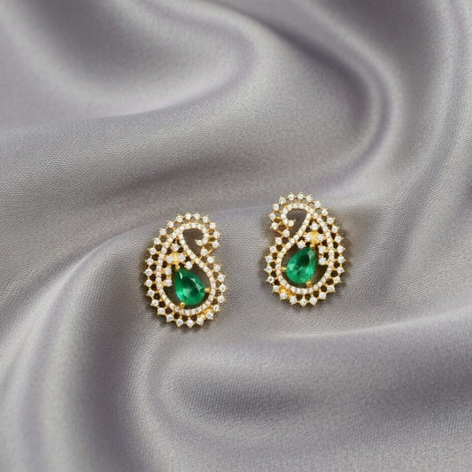Elegant Emerald Paisley Stud Earrings