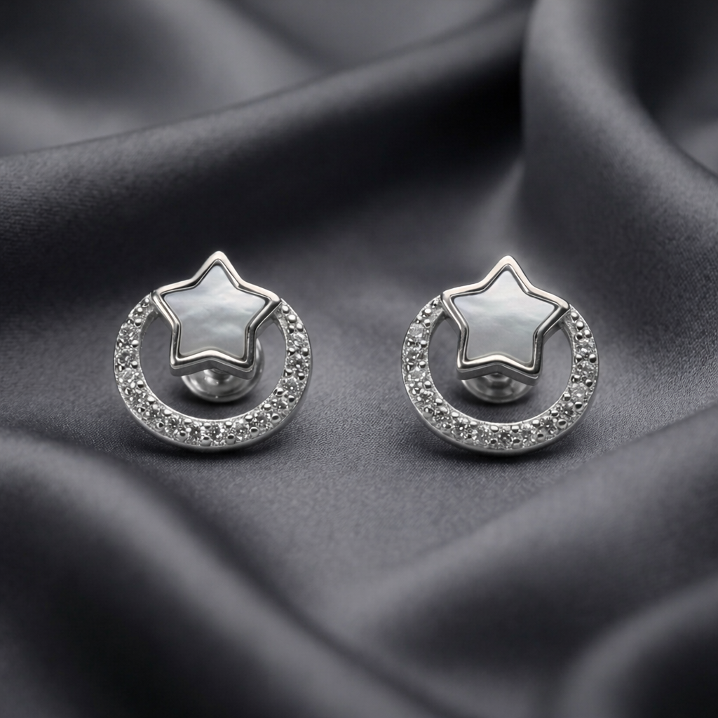 Celestial Star Halo Silver Earrings