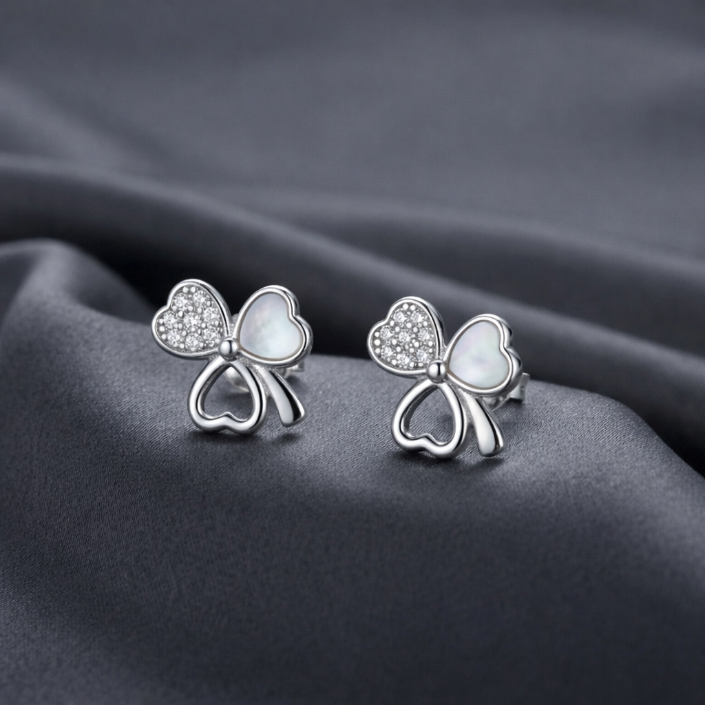 Elegant Clover Sparkle Silver Earrings