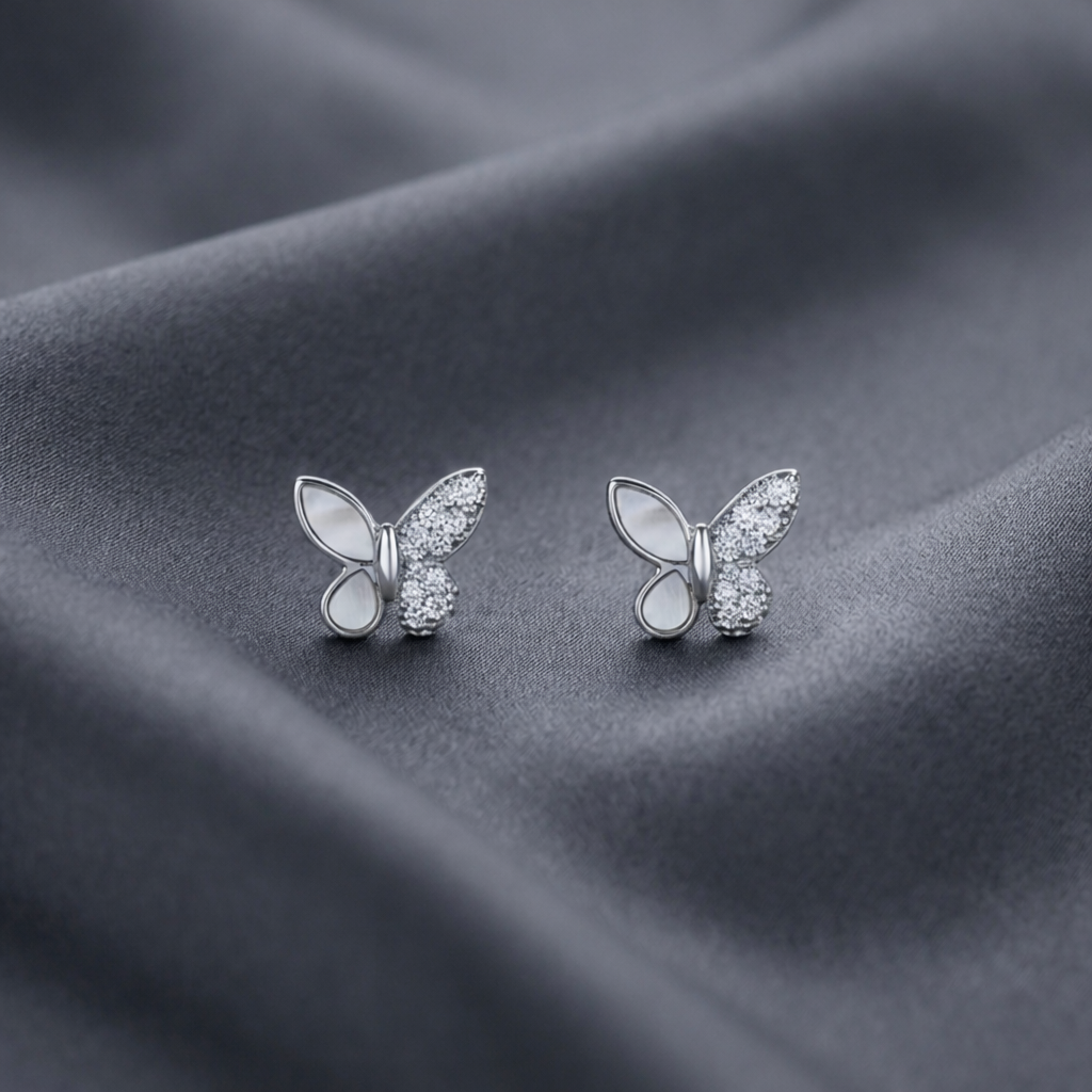 Crystal Wing Butterfly Silver Earrings
