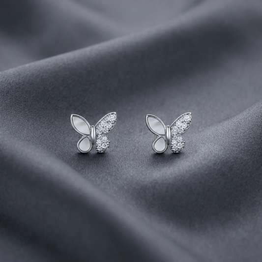 Crystal Wing Butterfly Silver Earrings