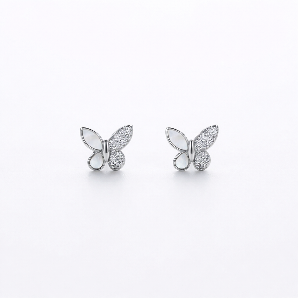 Crystal Wing Butterfly Silver Earrings