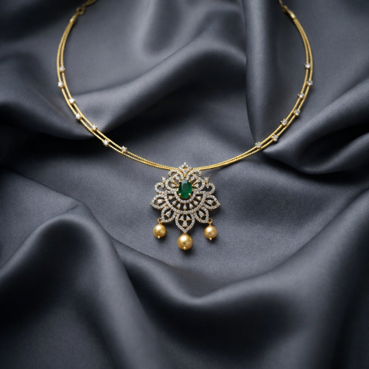 Emerald Pearl Designer Pendant Necklace