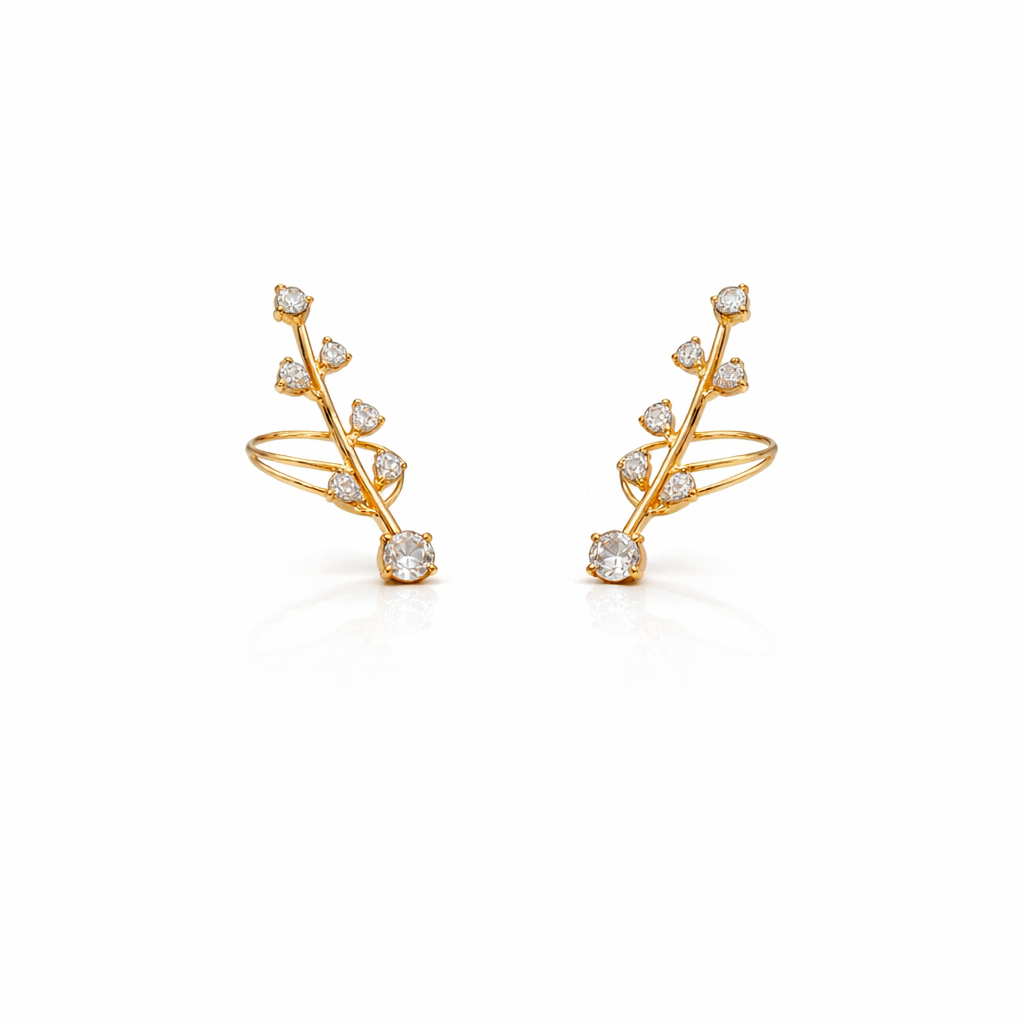 Golden Leaf Spark Ear Climbers Earrings