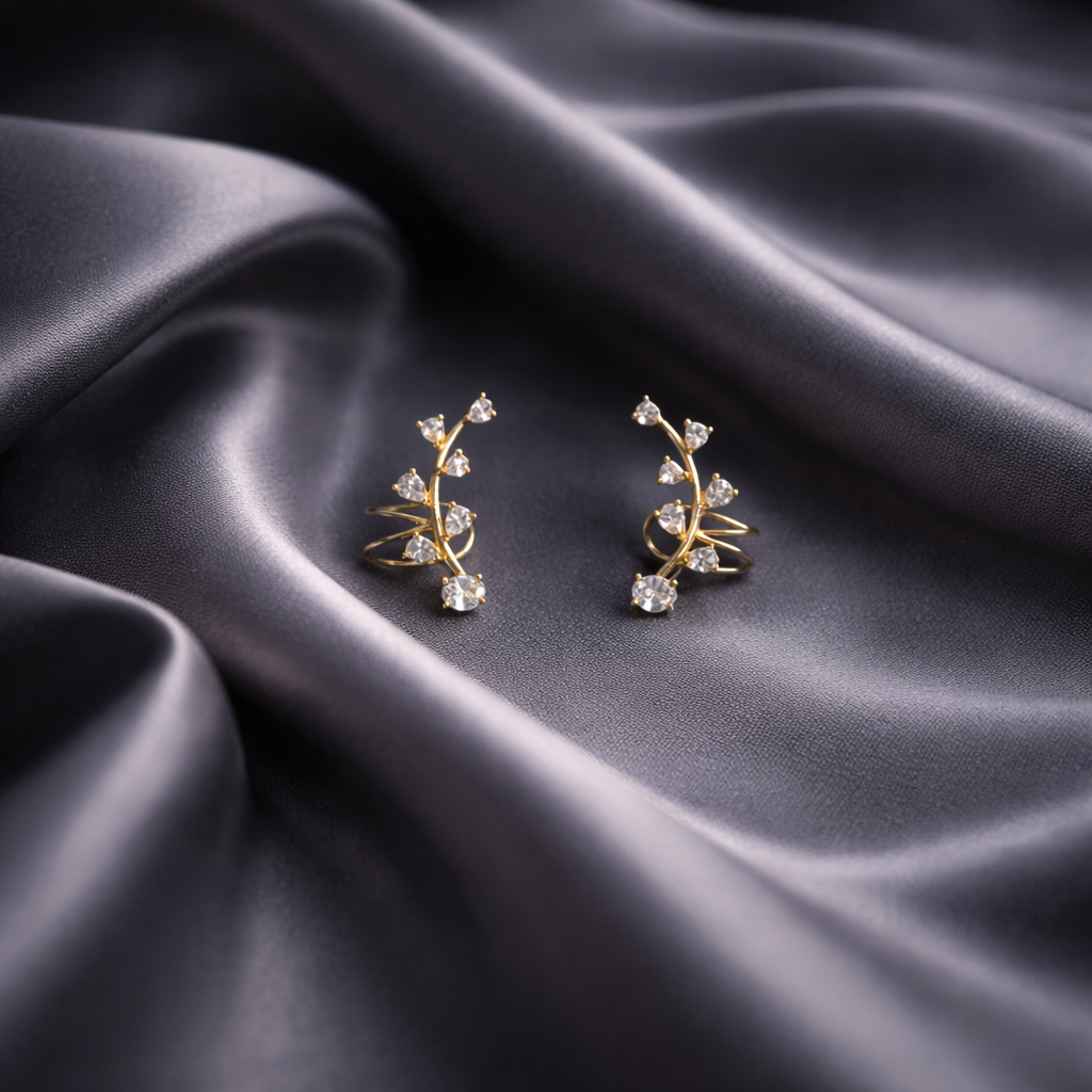 Golden Leaf Spark Ear Climbers Earrings