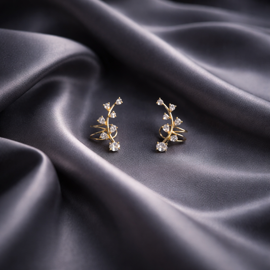 Golden Leaf Spark Ear Climbers Earrings