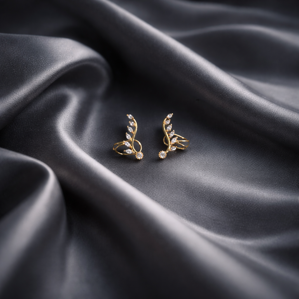 Golden Feather Leaf Ear Climbers Earrings