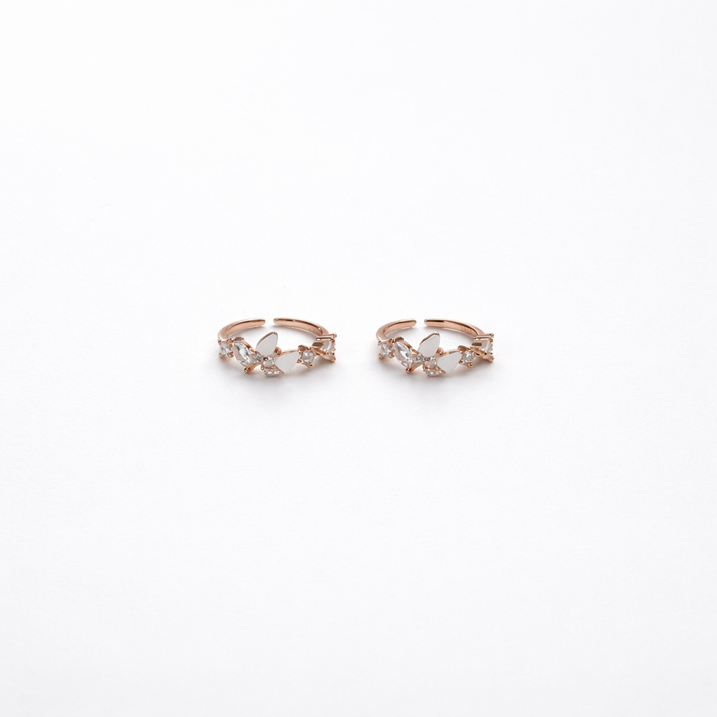 Rose Gold Crystal Vine Open Toe-Rings