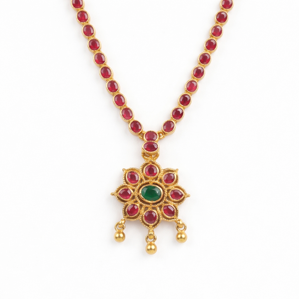 Ruby Bloom Temple Pendant Necklace