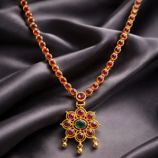 Ruby Bloom Temple Pendant Necklace