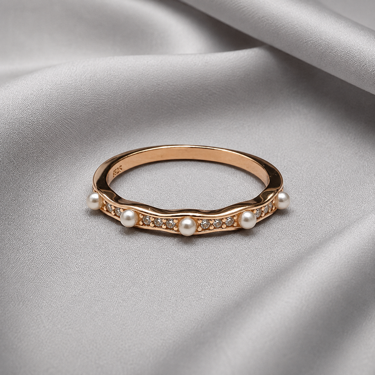 Rose Gold 925 Silver Pearl Band Ring