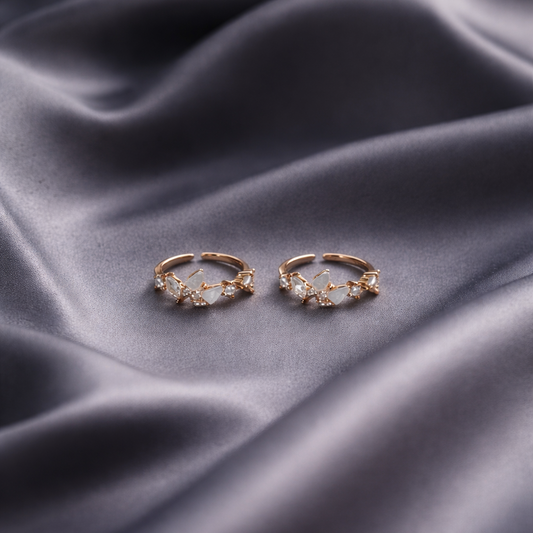 Rose Gold Crystal Vine Open Toe-Rings