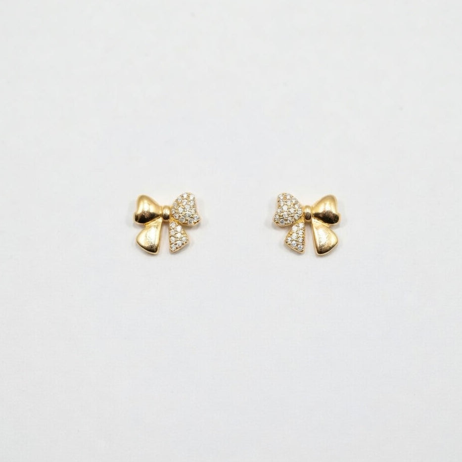 Elegant Gold Bow Pendant & Stud Earring Set