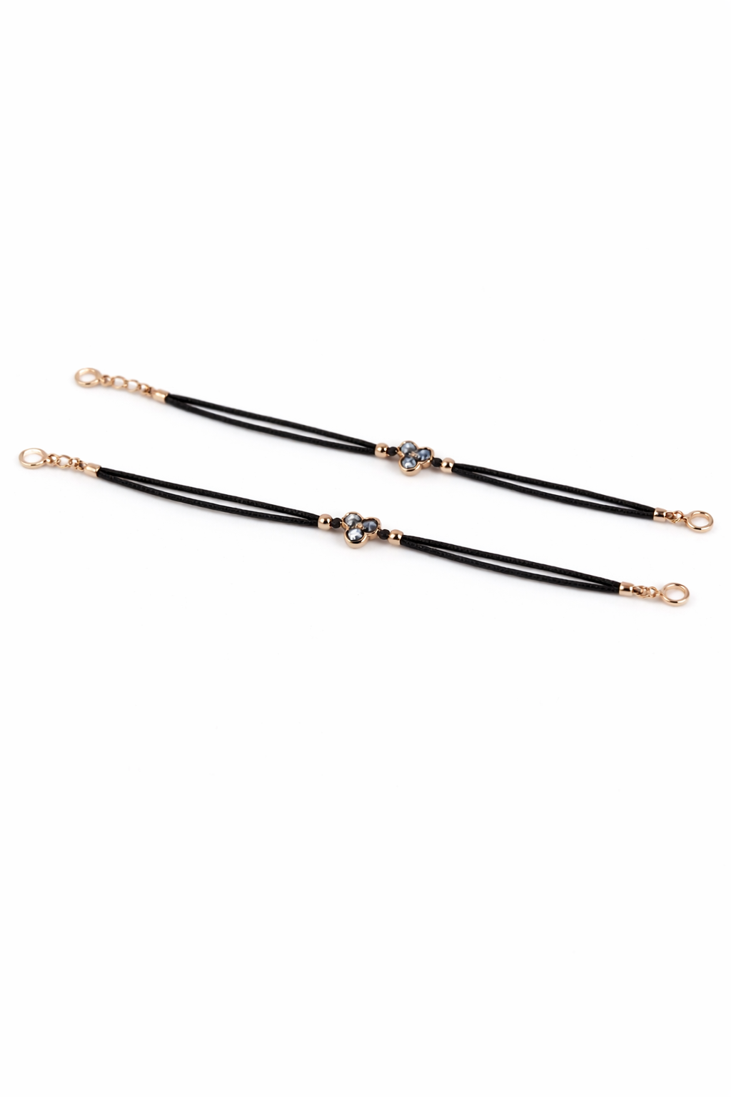 Elegant Clover Charm Anklet – Black Cord & Gold Finish