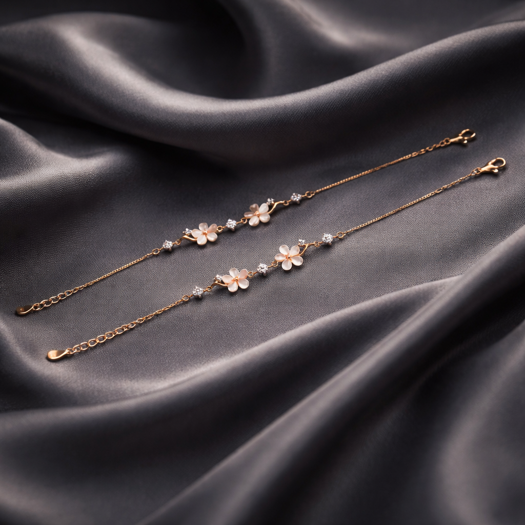 Delicate Floral Rose Gold Anklet with Crystal Accents