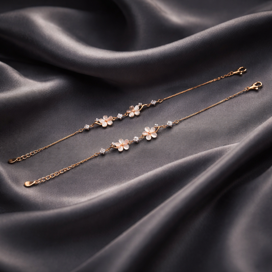 Delicate Floral Rose Gold Anklet with Crystal Accents