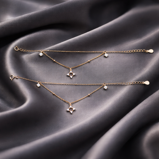 Dual Layer Charm Anklet – Elegant Gold Finish