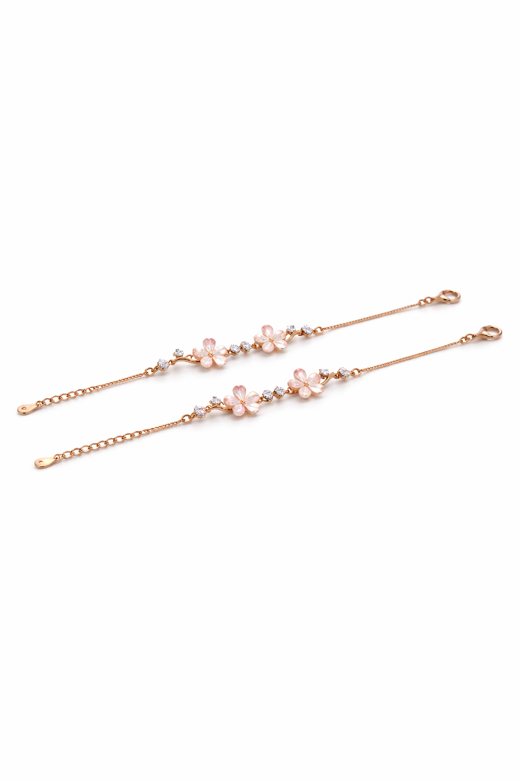 Delicate Floral Rose Gold Anklet with Crystal Accents