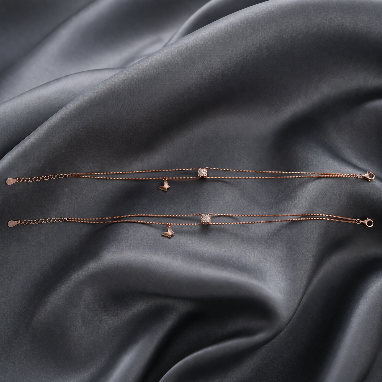 Elegant Rose Gold Dual Chain Anklet with Charm Detail