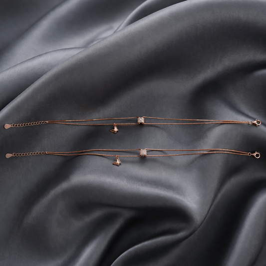 Elegant Rose Gold Dual Chain Anklet with Charm Detail