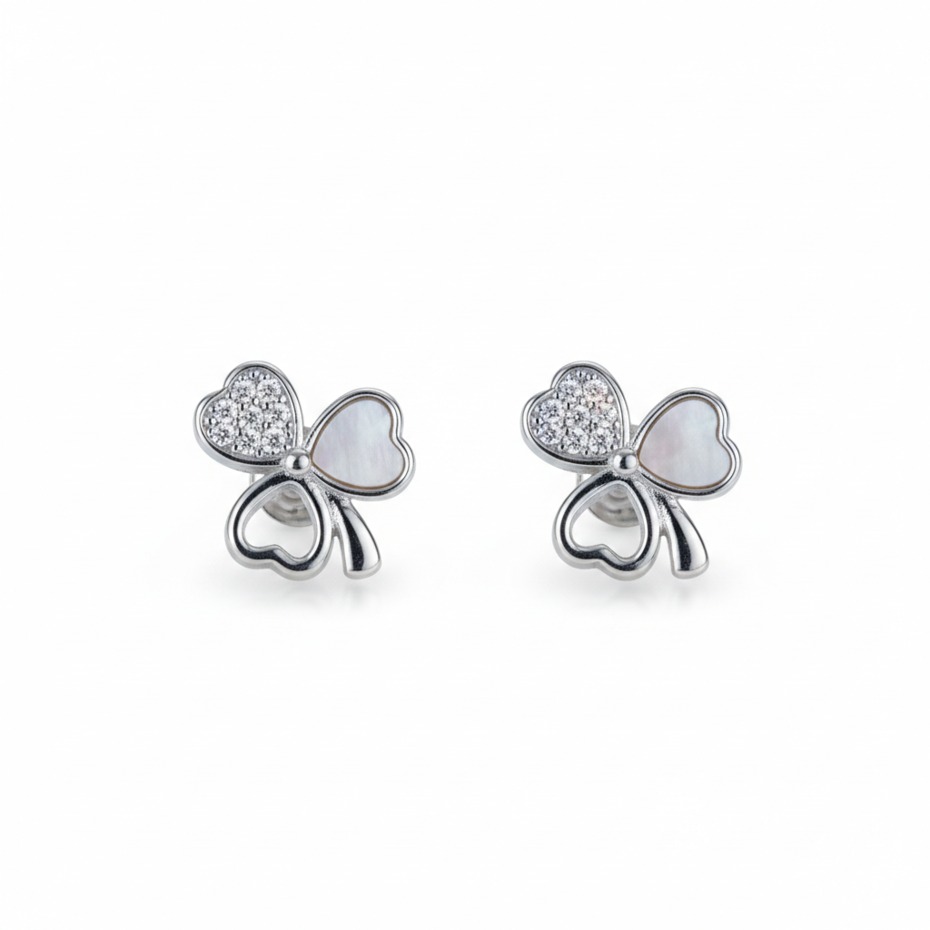 Elegant Clover Sparkle Silver Earrings