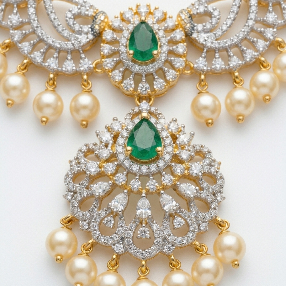 Royal Emerald Pearl Statement Necklace