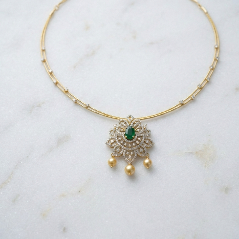 Emerald Pearl Designer Pendant Necklace