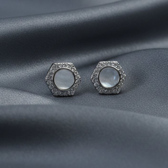 Pearl Hexa Stud Earrings