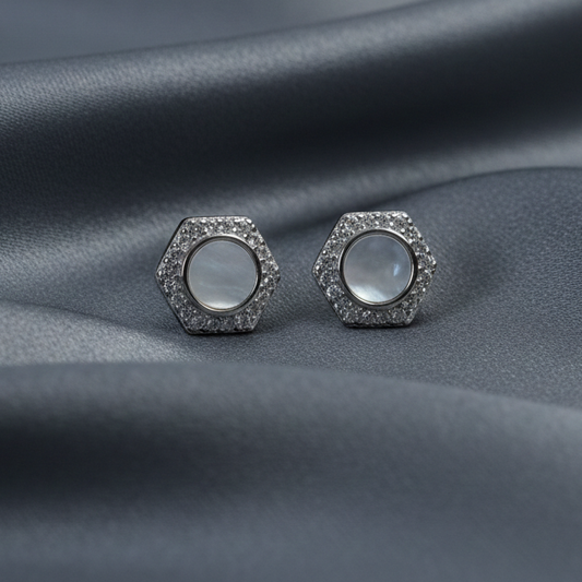 Pearl Hexa Stud Earrings