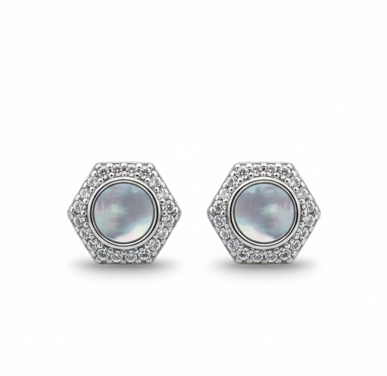 Pearl Hexa Stud Earrings