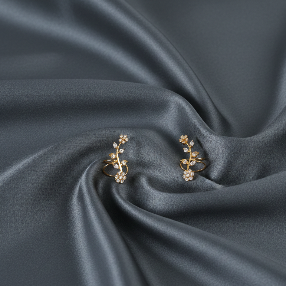 Gold Floral Crystal Stud Earrings