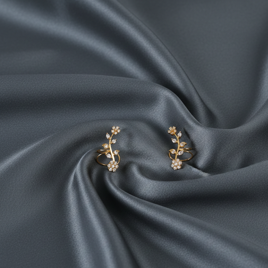 Gold Floral Crystal Stud Earrings