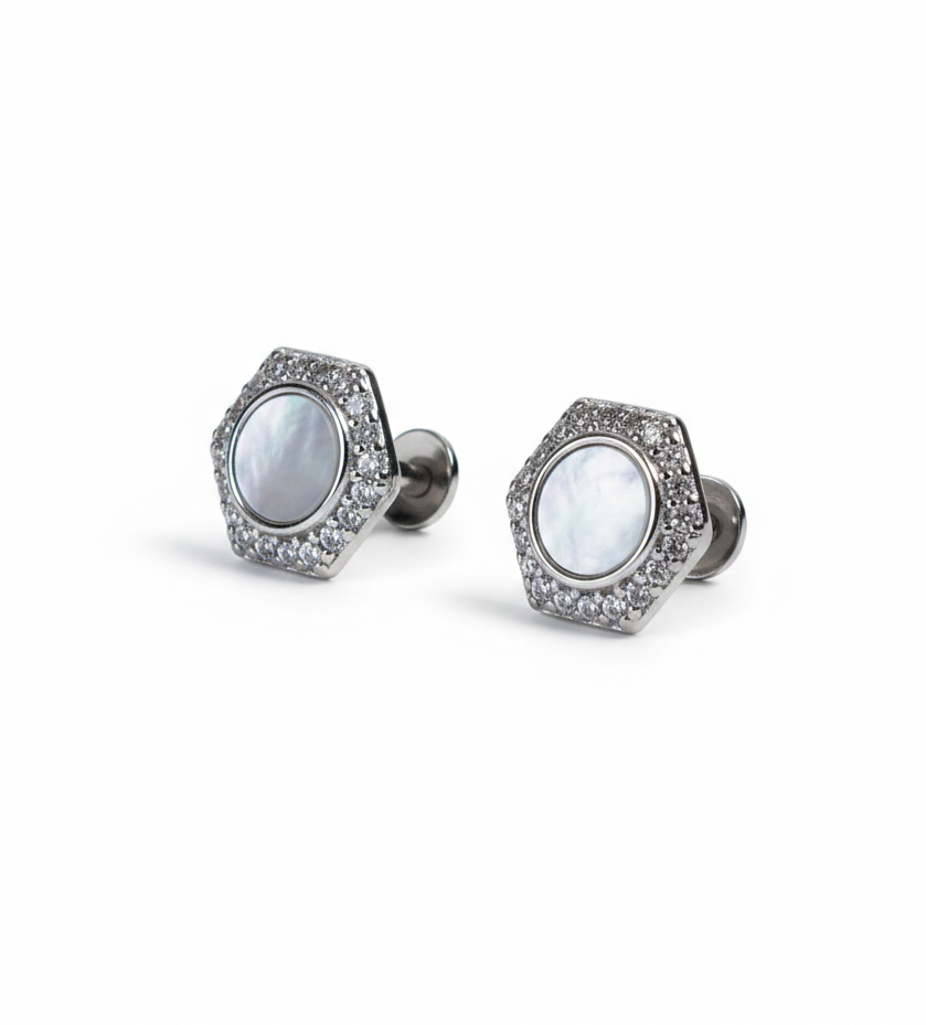 Pearl Hexa Stud Earrings