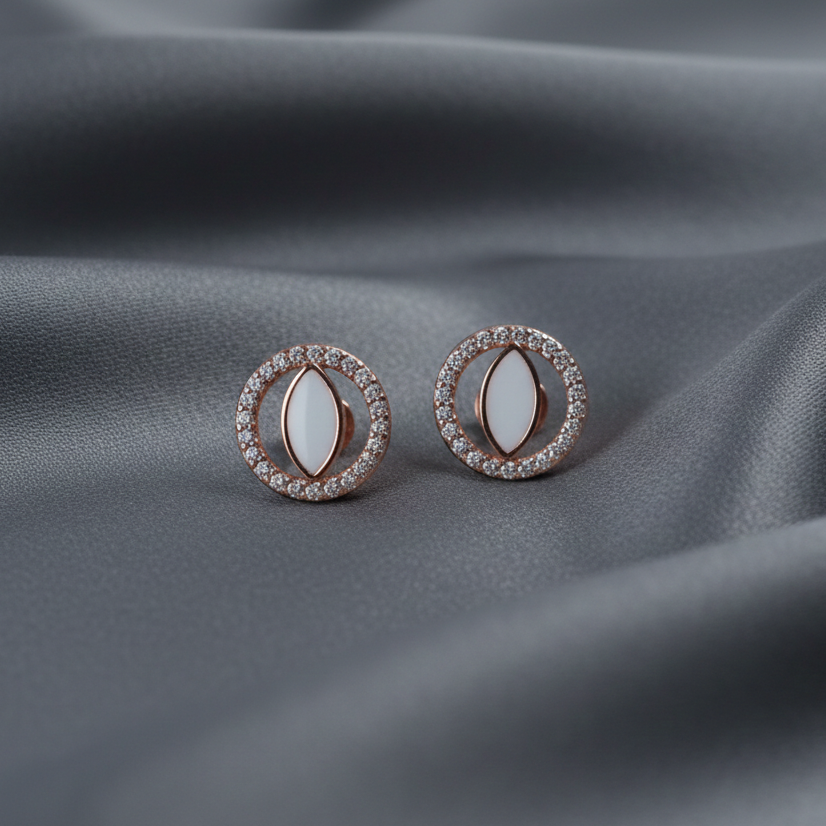 Rose Oval Halo Stud Earrings