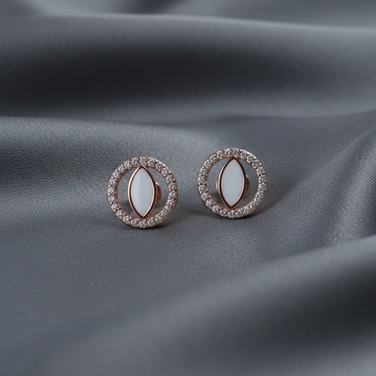 Rose Oval Halo Stud Earrings