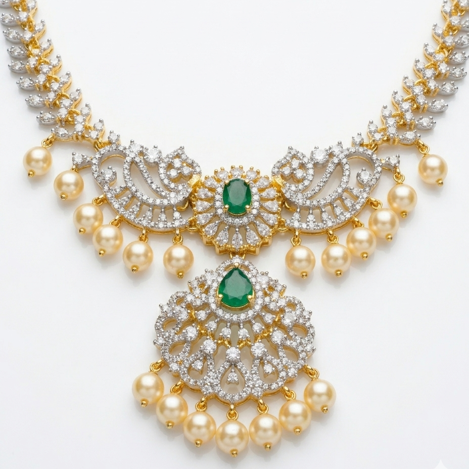 Royal Emerald Pearl Statement Necklace