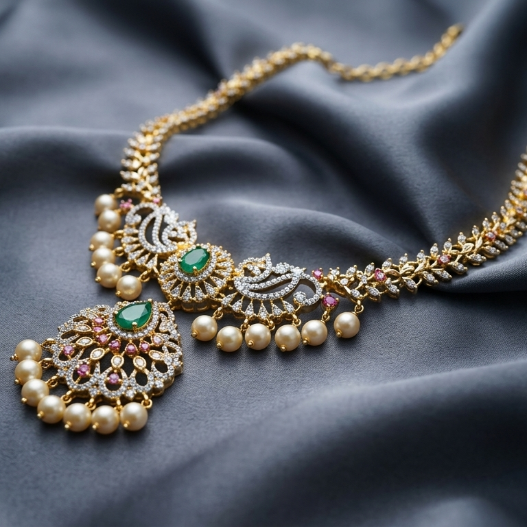 Royal Emerald Pearl Statement Necklace