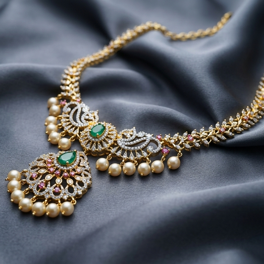 Royal Emerald Pearl Statement Necklace