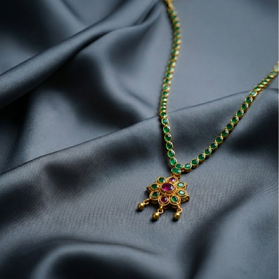 Emerald Ruby Temple Pendant Necklace