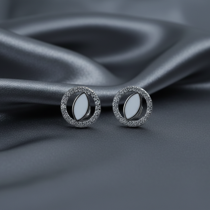 Silver Oval Halo Stud Earrings